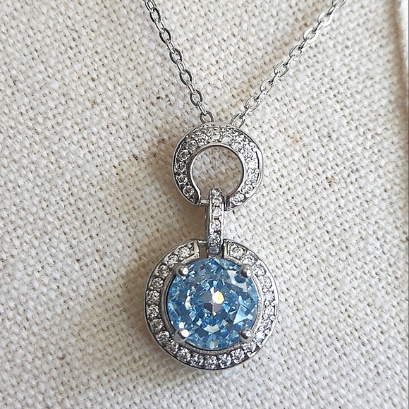 NWT Ryze Glacier Blue Ice Cubic Zirconia .925 Sterling Silver 18" Necklace - Picture 3 of 10